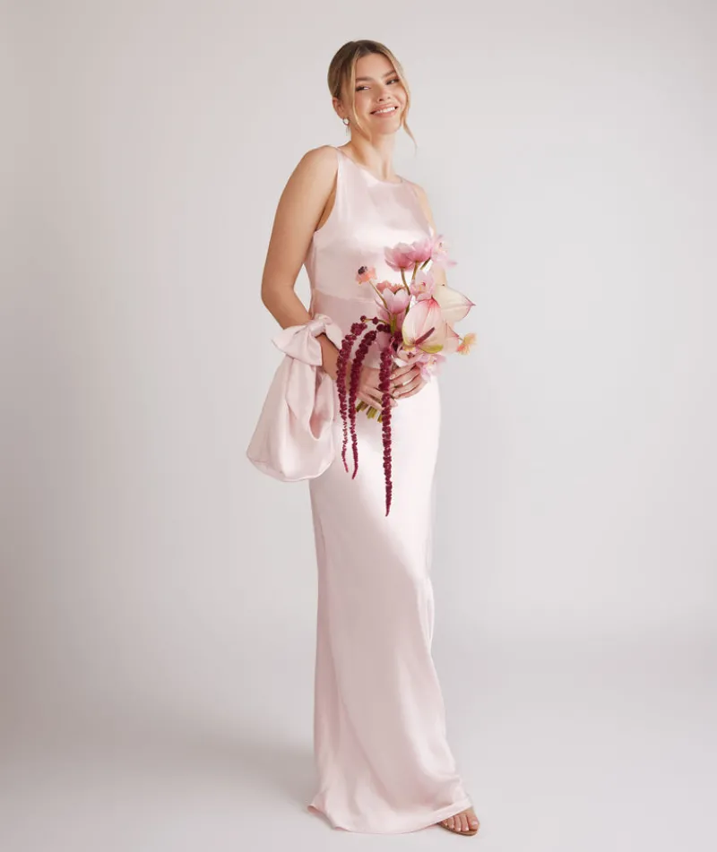 Sale Six Stories Cowl Back Satin Bridesmaid Dress - Pale Pink