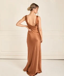 Clearance Six Stories Cowl Back Satin Bridesmaid Dress - Rust
