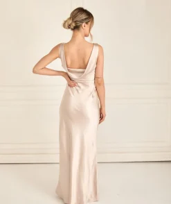 Best Six Stories Cowl Back Satin Bridesmaid Dress - Oyster