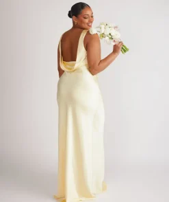 Six Stories Cowl Back Satin Bridesmaid Dress - Butter Lemon