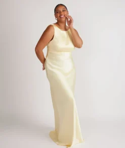Six Stories Cowl Back Satin Bridesmaid Dress - Butter Lemon