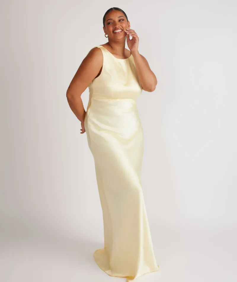 Six Stories Cowl Back Satin Bridesmaid Dress - Butter Lemon