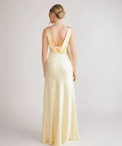 Six Stories Cowl Back Satin Bridesmaid Dress - Butter Lemon