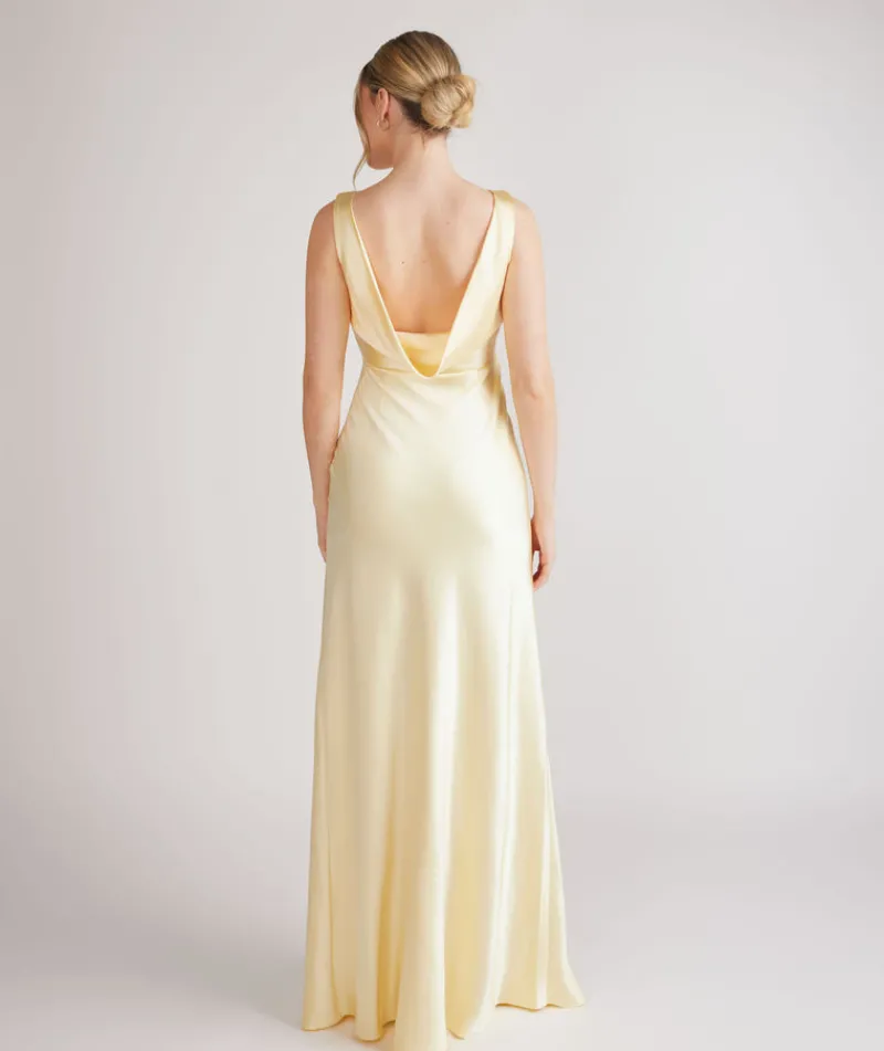 Six Stories Cowl Back Satin Bridesmaid Dress - Butter Lemon