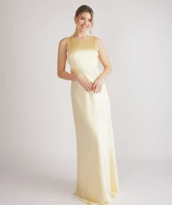 Six Stories Cowl Back Satin Bridesmaid Dress - Butter Lemon