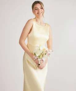 Six Stories Cowl Back Satin Bridesmaid Dress - Butter Lemon