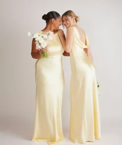 Six Stories Cowl Back Satin Bridesmaid Dress - Butter Lemon