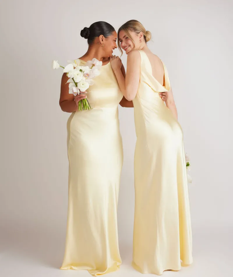 Six Stories Cowl Back Satin Bridesmaid Dress - Butter Lemon