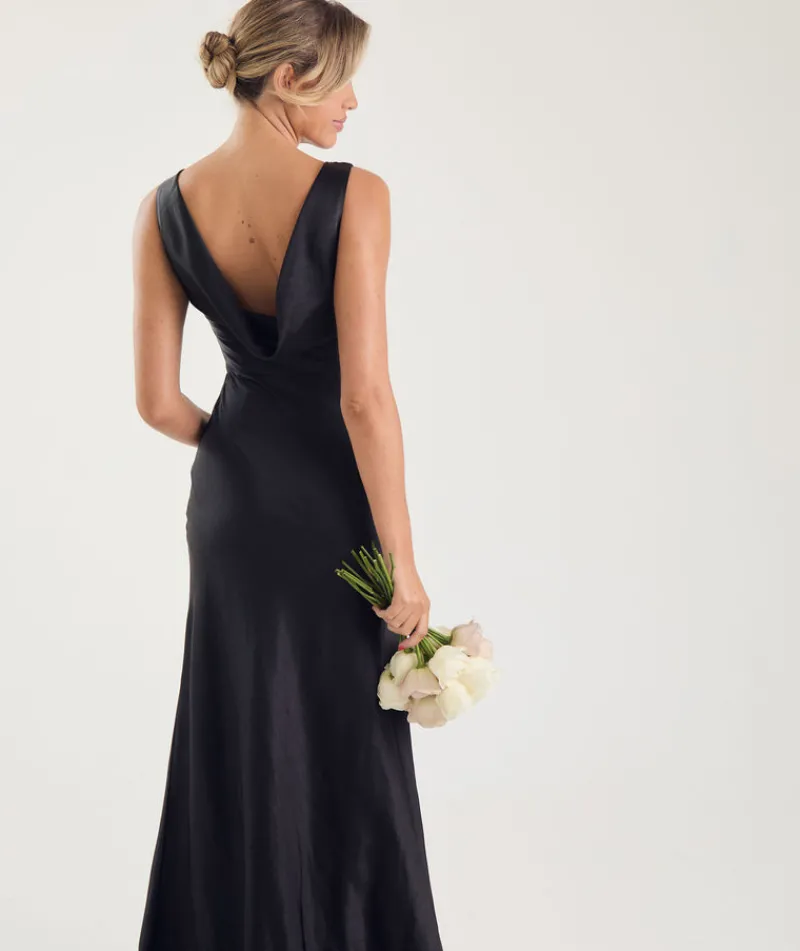 Hot Six Stories Cowl Back Satin Bridesmaid Dress - Black