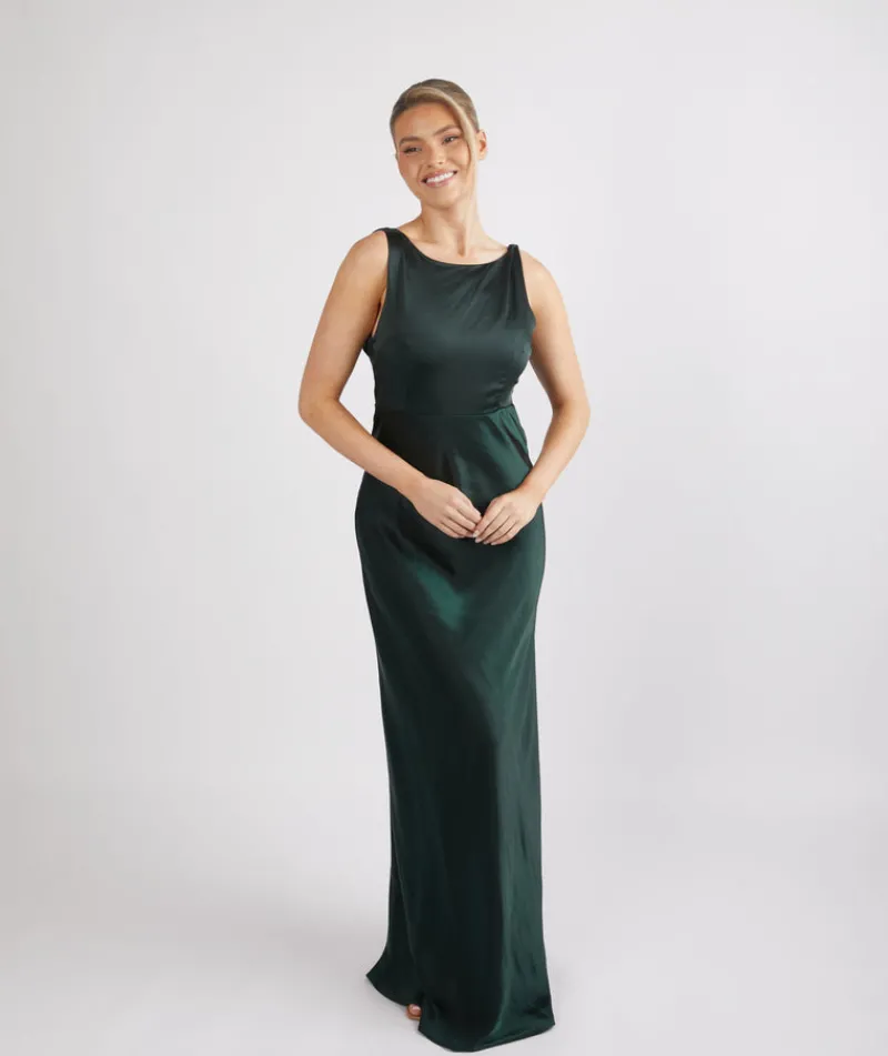 Discount Six Stories Cowl Back Satin Bridesmaid Dress - Emerald