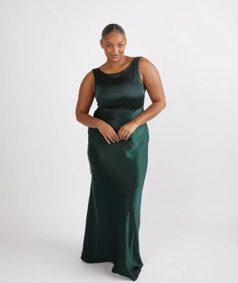 Discount Six Stories Cowl Back Satin Bridesmaid Dress - Emerald