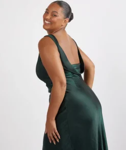 Discount Six Stories Cowl Back Satin Bridesmaid Dress - Emerald