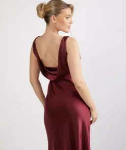 Six Stories Cowl Back Satin Bridesmaid Dress - Deep Wine
