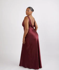Six Stories Cowl Back Satin Bridesmaid Dress - Deep Wine