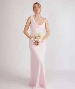 Clearance Six Stories Cowl Front Asymmetrical Chiffon Bridesmaid Dress - Pale Pink