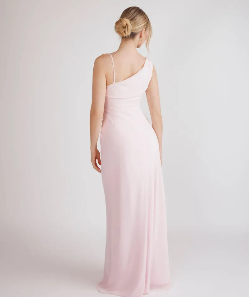 Clearance Six Stories Cowl Front Asymmetrical Chiffon Bridesmaid Dress - Pale Pink