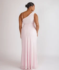 Clearance Six Stories Cowl Front Asymmetrical Chiffon Bridesmaid Dress - Pale Pink