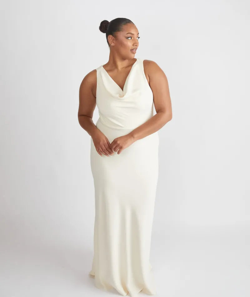 Online Six Stories Cowl Front Crepe Bridesmaid Dress - Almond