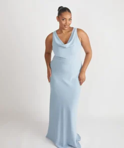 Sale Six Stories Cowl Front Crepe Bridesmaid Dress - Pale Blue