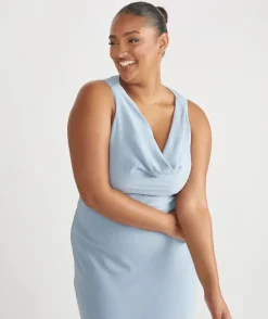 Sale Six Stories Cowl Front Crepe Bridesmaid Dress - Pale Blue