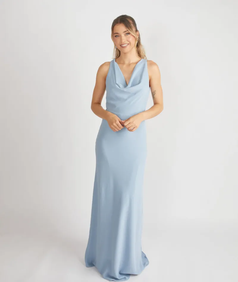 Sale Six Stories Cowl Front Crepe Bridesmaid Dress - Pale Blue