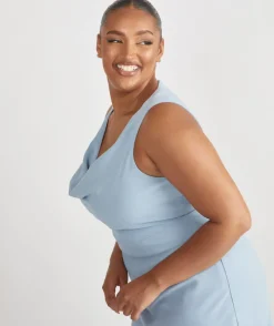 Sale Six Stories Cowl Front Crepe Bridesmaid Dress - Pale Blue