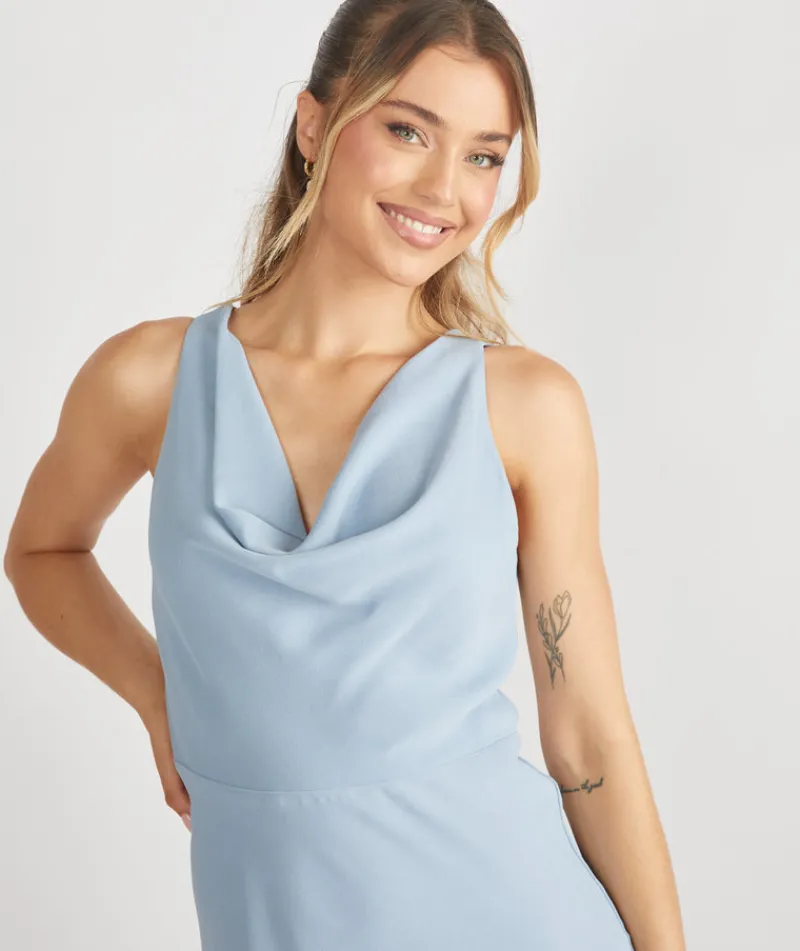 Sale Six Stories Cowl Front Crepe Bridesmaid Dress - Pale Blue