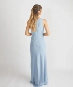 Sale Six Stories Cowl Front Crepe Bridesmaid Dress - Pale Blue