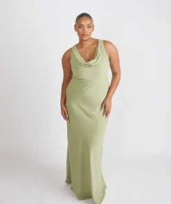 Outlet Six Stories Cowl Front Crepe Bridesmaid Dress - Sage