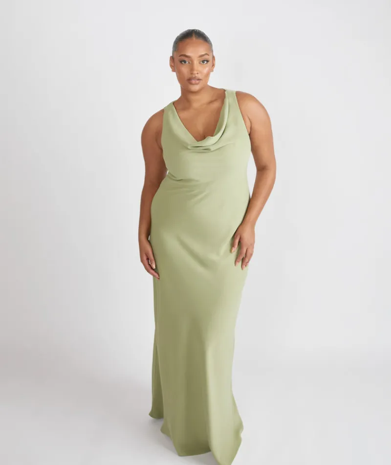 Outlet Six Stories Cowl Front Crepe Bridesmaid Dress - Sage