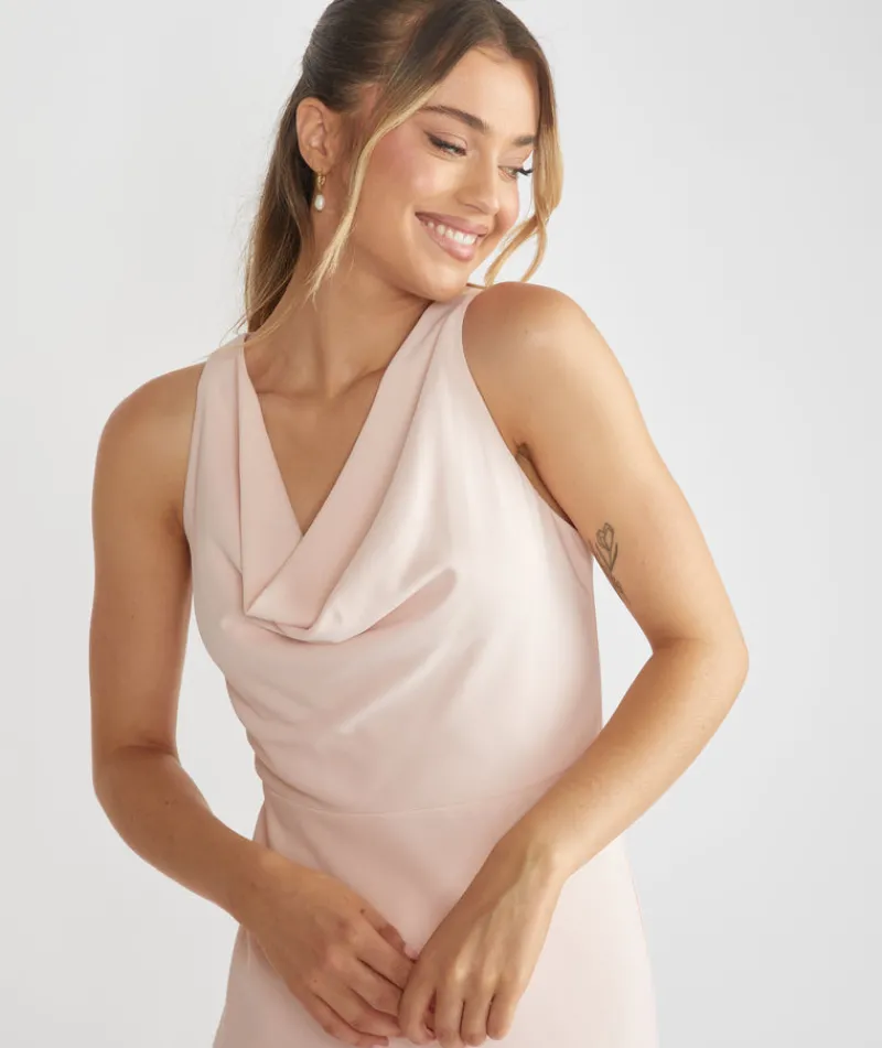 Six Stories Cowl Front Crepe Bridesmaid Dress - Blush