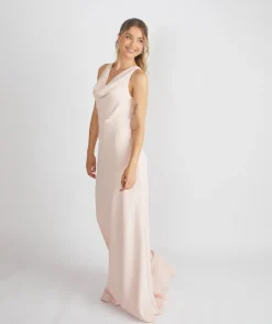 Six Stories Cowl Front Crepe Bridesmaid Dress - Blush