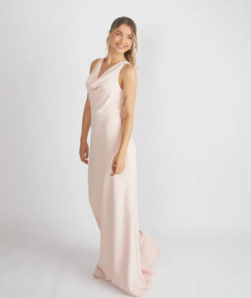 Six Stories Cowl Front Crepe Bridesmaid Dress - Blush