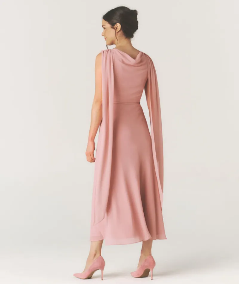 Outlet Six Stories Cowl Front Drape Detail Belted Midi Dress - Rose