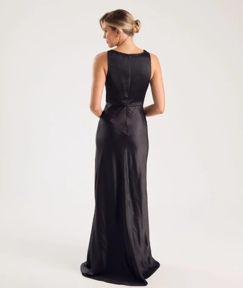 New Six Stories Cowl Front Satin Bridesmaid Dress - Black