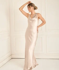 Online Six Stories Cowl Front Satin Bridesmaid Dress - Oyster
