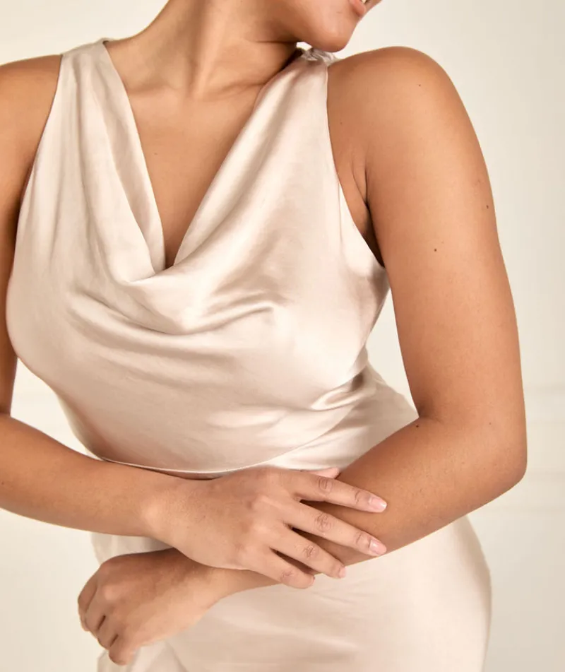 Online Six Stories Cowl Front Satin Bridesmaid Dress - Oyster