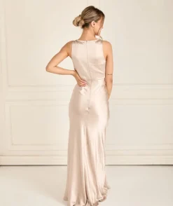 Online Six Stories Cowl Front Satin Bridesmaid Dress - Oyster