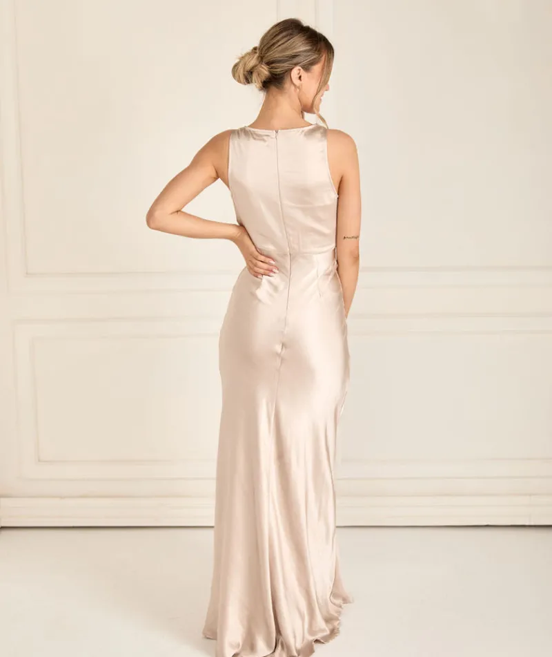 Online Six Stories Cowl Front Satin Bridesmaid Dress - Oyster