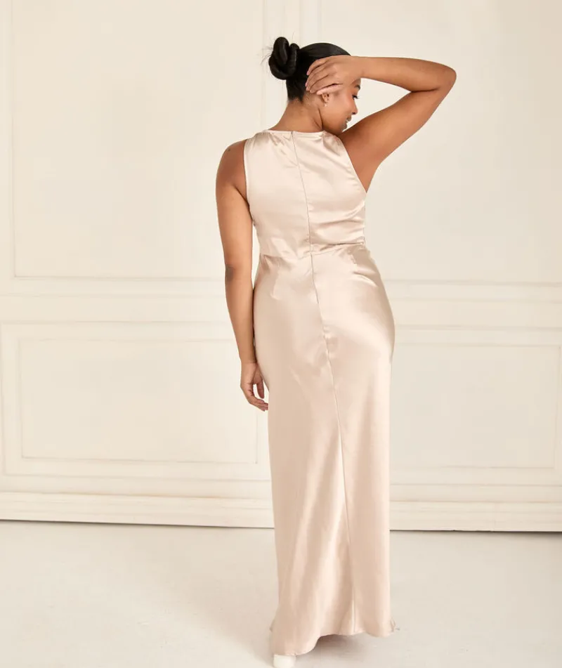 Online Six Stories Cowl Front Satin Bridesmaid Dress - Oyster