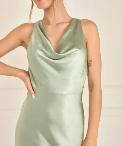 Six Stories Cowl Front Satin Bridesmaid Dress - Sage