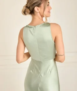 Six Stories Cowl Front Satin Bridesmaid Dress - Sage