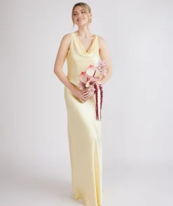 Sale Six Stories Cowl Front Satin Bridesmaid Dress - Butter Lemon