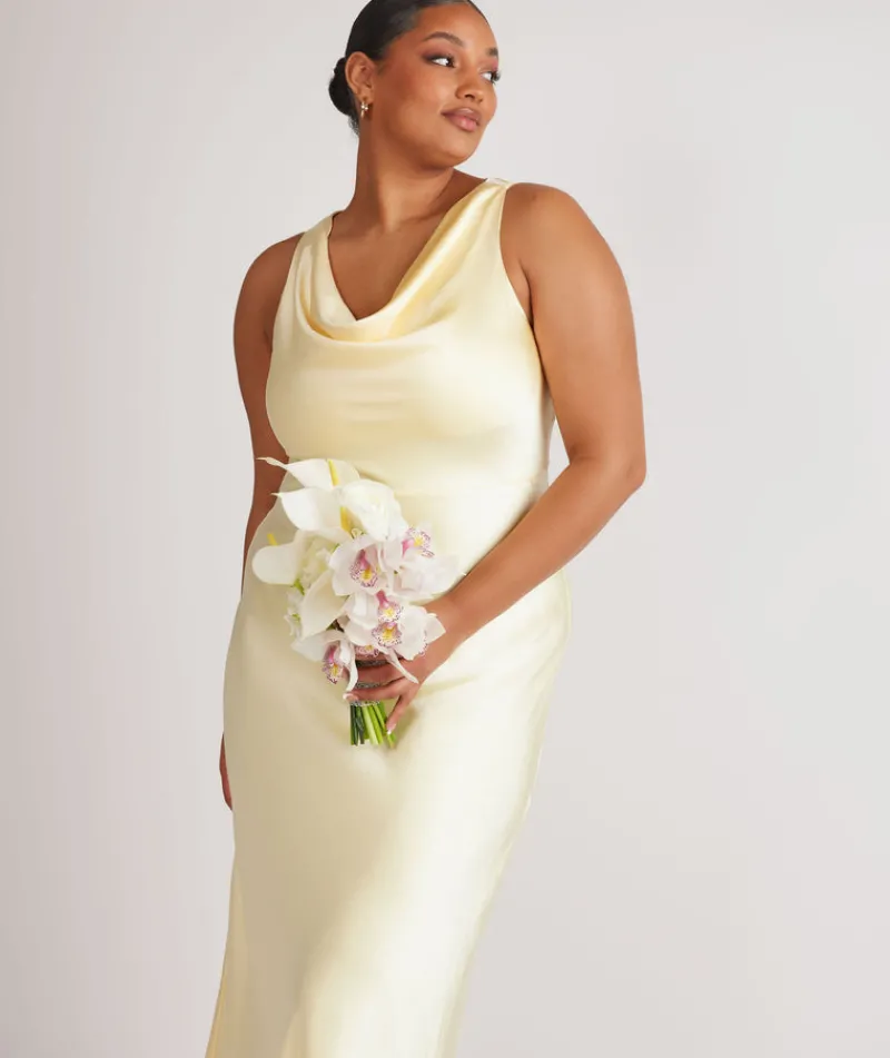 Sale Six Stories Cowl Front Satin Bridesmaid Dress - Butter Lemon