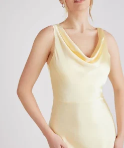 Sale Six Stories Cowl Front Satin Bridesmaid Dress - Butter Lemon