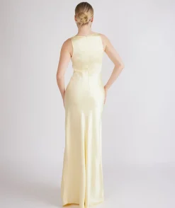 Sale Six Stories Cowl Front Satin Bridesmaid Dress - Butter Lemon
