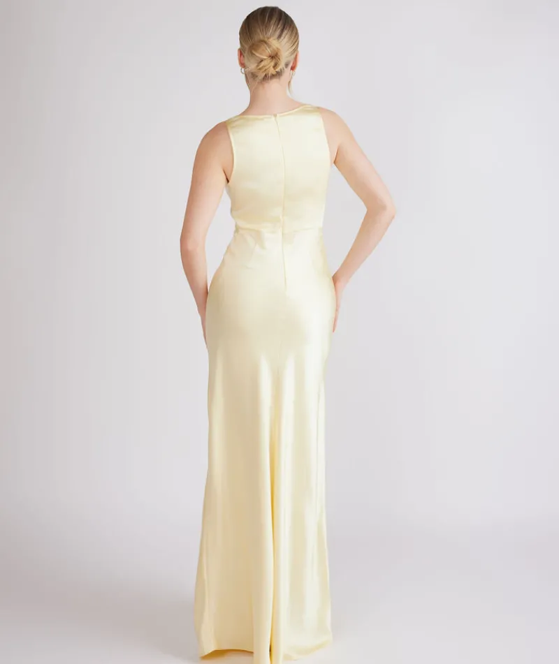 Sale Six Stories Cowl Front Satin Bridesmaid Dress - Butter Lemon