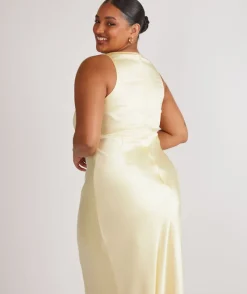 Sale Six Stories Cowl Front Satin Bridesmaid Dress - Butter Lemon