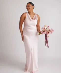Six Stories Cowl Front Satin Bridesmaid Dress - Pale Pink