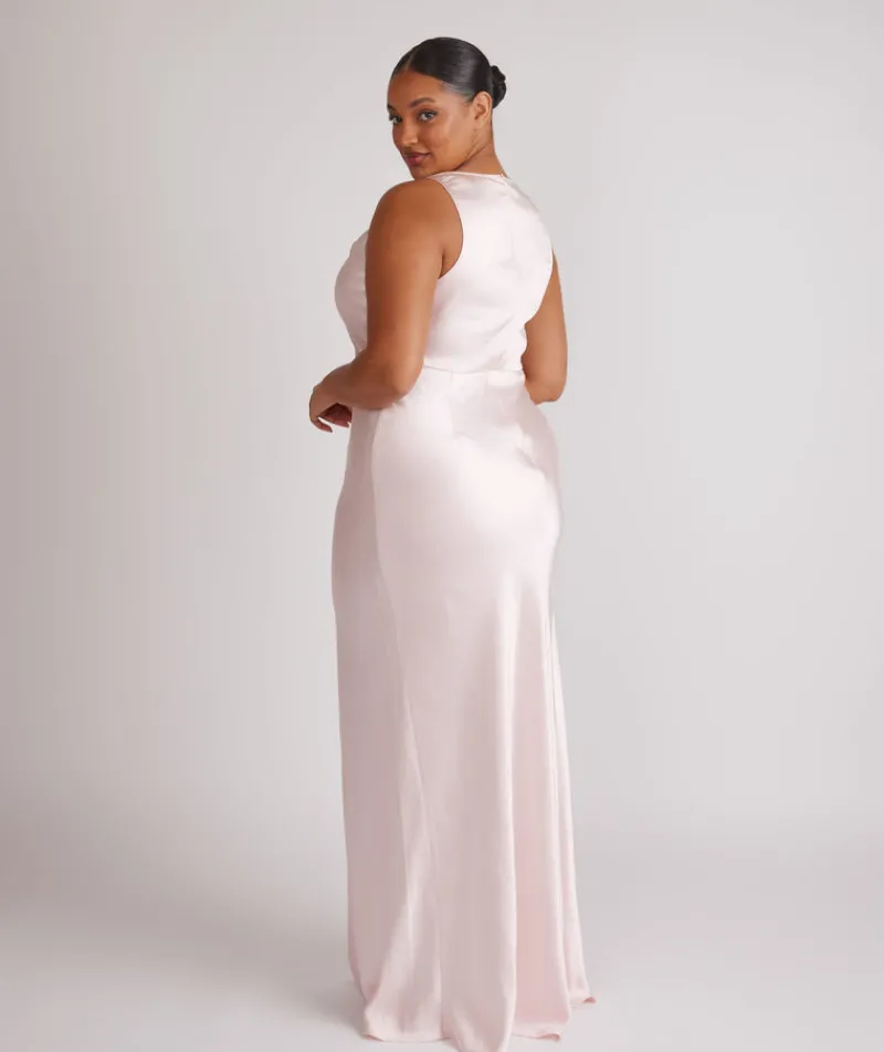 Six Stories Cowl Front Satin Bridesmaid Dress - Pale Pink